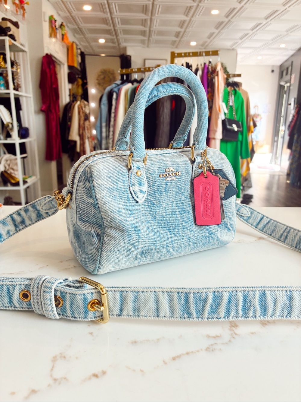 Coach mini Rowan denim crossbody bag New